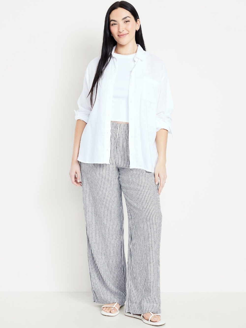 Old Navy High-Waisted Linen-Blend 4-Pocket Pull On Pants: Blue Stripe - XL